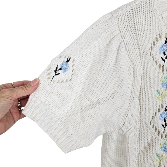 Rachel Zoe Eyelet Floral Embroidered Sweater Cardigan NWT Prairie Cottagecore - Picture 5 of 9